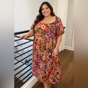 Vince Camuto Plus Size Floral Puff Sleeve Maxi Dress NWT SZ 18W